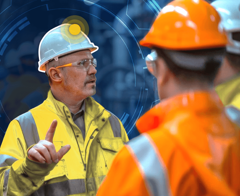 A maintenance manager in a hard hat
